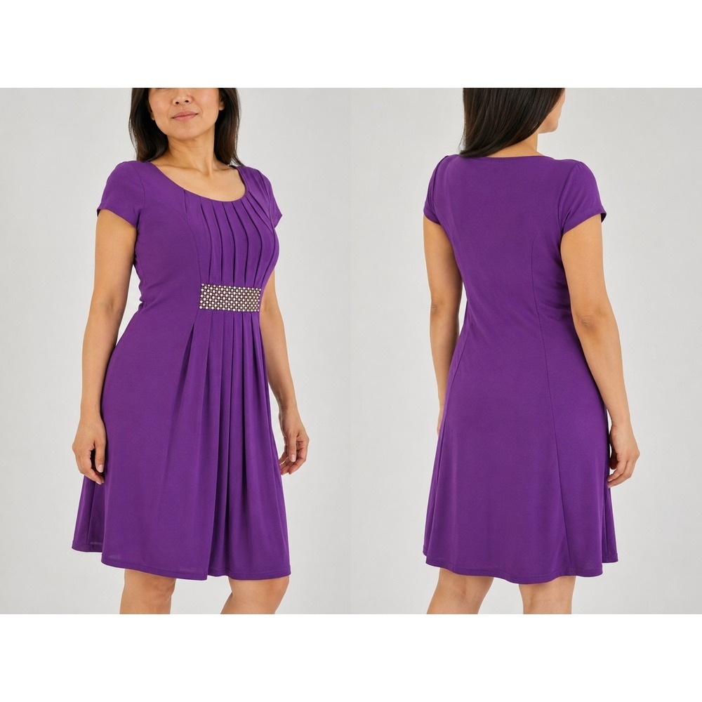D.J. Summers Purple Embellished Fit & Flare Dress Womens Size 10 Short Sleeve...